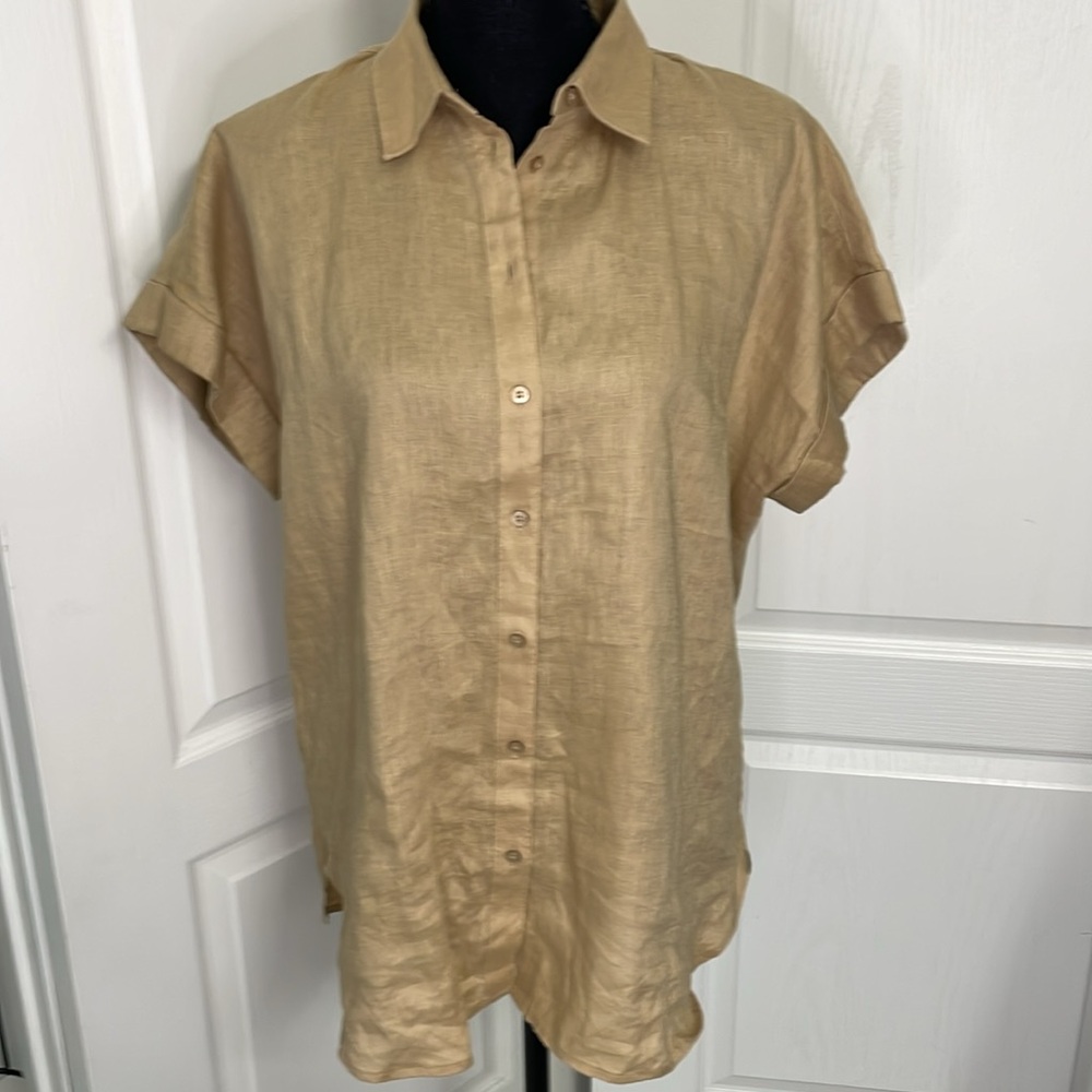 Ralph Lauren black label pure linen shirt in camel beige size L preppy - Picture 2 of 7